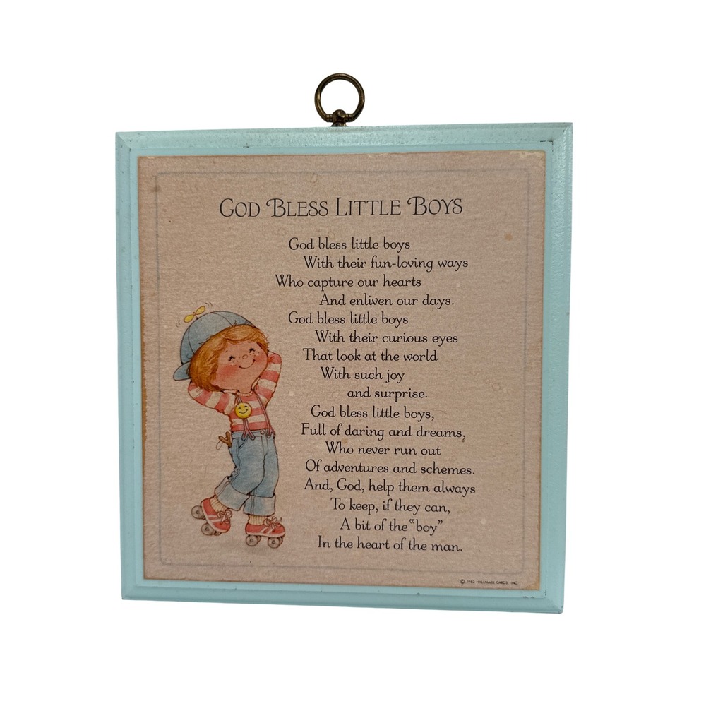 Vintage Wall Plaque Boys Blue Vintage 1982 God Bless Little Boys Poem Hallmark